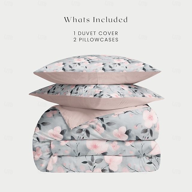  Funda de Edredón Floral Plantas Conjunto de Ropa de Cama de Tamaño Completo Funda de Edredón Suave y Ligera con 2 Fundas de Almohada para Verano Primavera