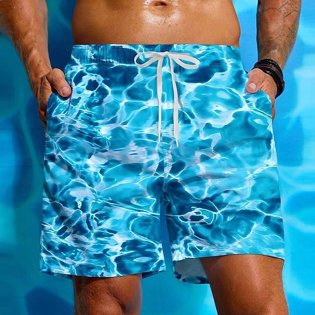  Men's Ocean Waves Swim Trunks Swim Shorts Board Shorts Mid Waist Streetwear Hawaiian Beach Vacation Wear Side Pockets Mesh Lining Elastic Drawstring Waist Designer Clothing Apparel