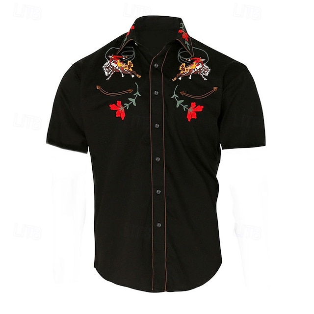  Men's Floral Graphic Prints Shirt Western Shirt Cowboy Shirt Short Sleeve Fashion Streetwear Designer Outdoor Street Daily Summer Spring Turndown Print Black Yellow Blue Purple Gray