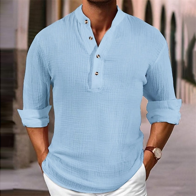  Per uomo Camicia Camicia Estiva Camicia casual Camicia da Spiaggia Camicia con Bottoni Nero Bianco Azzurro cielo Manica Lunga Semplice Colletto Mao Vacanza Camicia hawaiana Bottonato Abbigliamento