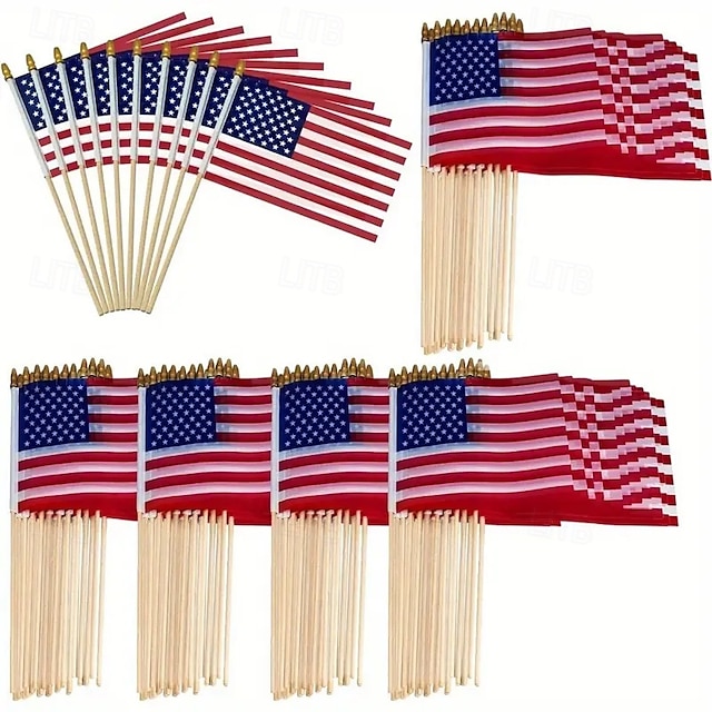  1個 USアメリカン Stick Flags 小型ミニUSA手持ちフラッグ 7月4日装飾、退役軍人パーティー、メモリアルデー