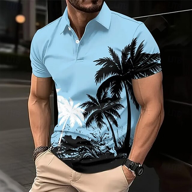 Men's Palm Tree Polo Short Sleeve Polo Shirts Collared Shirts Casual Resort Outdoor Daily Wear Vacation Wear 3D Print Summer Spring Fall Blue4