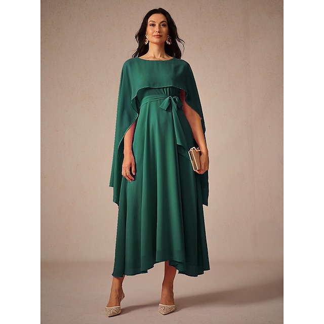  Damen Maxikleid A Linie Kleid Elegant Formell Party Hochzeitsgast Lässiger Schnitt Rundhalsausschnitt Dunkelgrün Sommer