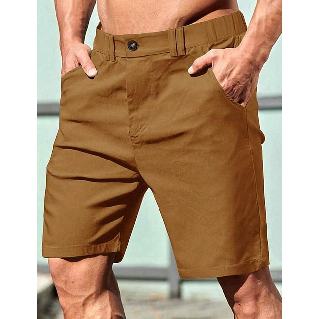  Homens Calção Shorts sociais Shorts casuais Bolsos Cintura elástica Perna reta Tecido Conforto Macio Comprimento do joelho Escritório O negócio Diário Moda Roupa de rua Preto Verde
