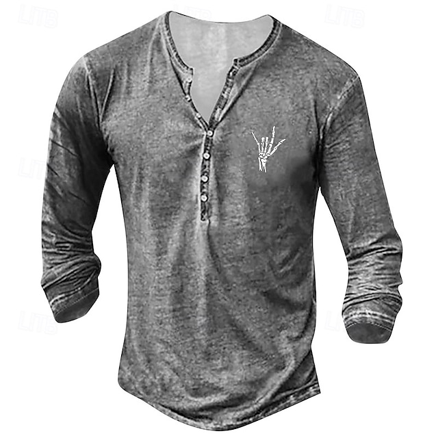  Herren T-Shirt mit Knöpfen Henley Hemd T-Shirt Langarm Henley Sommer Muster Einfarbig Mode Designer Mode Urlaub Straße Ausgehen Dunkelbraun Dunkelgrau Schwarz Top T-Shirt für Herren