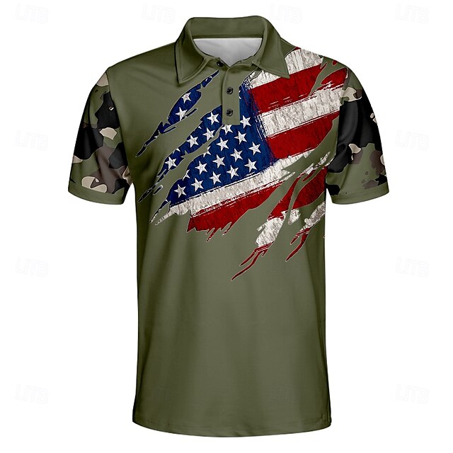  Jour de l'Indépendance Américaine Homme Drapeau Américain Polo Manche Courte Polos Chemises à Col Occasionnel Extérieur Tenue quotidienne Tenue de fête Boutons Impression 3D Été Printemps Automne