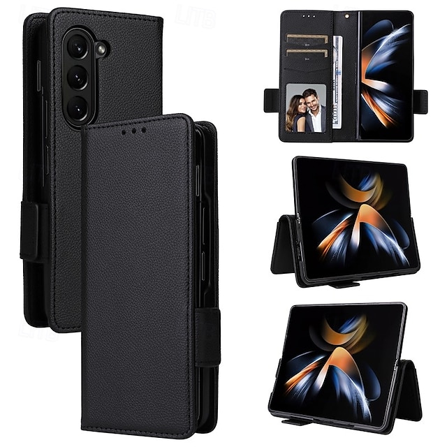 телефон Кейс для Назначение SSamsung Galaxy Z-сгиб 6 Z Fold 5 Z Fold 4 Z Fold 3 Z Fold 2 Кейс на заднюю панель со стендом с ремешком на запястье Разъем для карты Ретро ТПУ Кожа PU