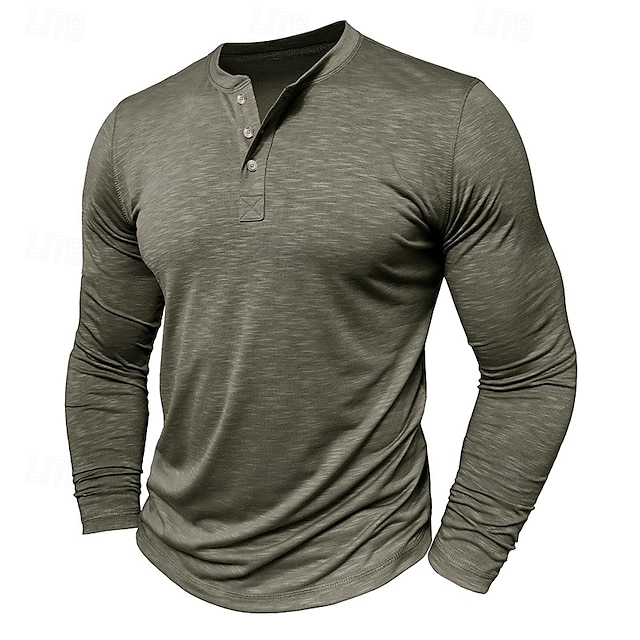  Men's Henley Shirt Tee Top Long Sleeve Solid Color Fashion Daily Buttons Henley Outdoor Street Causal Summer Army Green Black White Henley T-Shirt