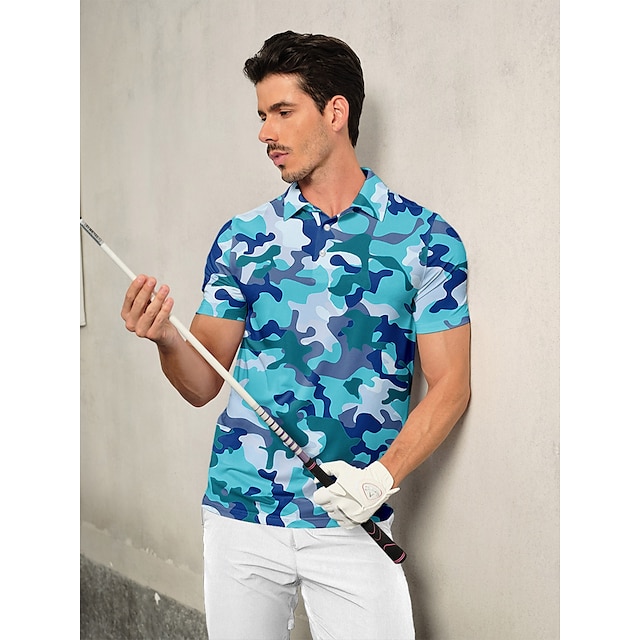  Men's Golf Polo Shirt Blue Short Sleeve Top Golf Attire Clothes Outfits Wear Apparel