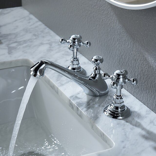  Robinet lavabo - Séparé Plaqué Diffusion large Deux poignées trois trousBath Taps