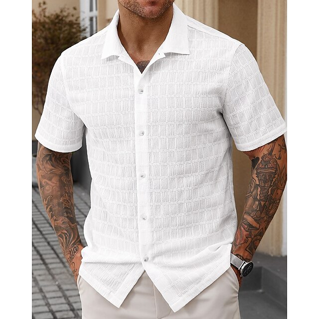  Per uomo Camicia Camicia Estiva Camicia casual Camicia da Spiaggia Camicia con Bottoni Bianco Manica Corta Semplice Colletto a Camicia Vacanza Camicia hawaiana Abbigliamento Poliestere Moda Casual