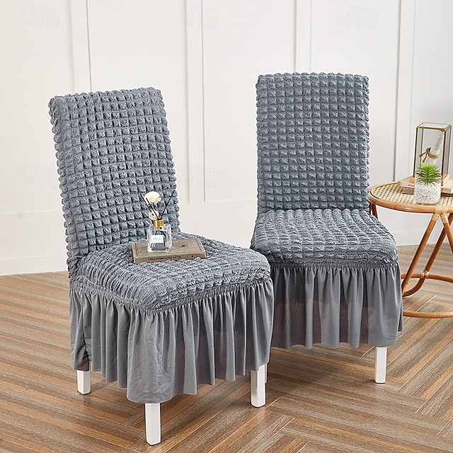  capas para cadeiras de jantar, capa elástica para cadeira removível e lavável capa para cadeira sala de jantar cor sólida xadrez pequeno com saia capas para cadeiras de banquete poliéster