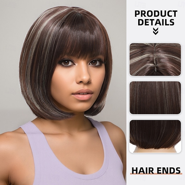  Synthetische pruiken Kinky Recht Natuurlijk recht Asymmetrisch kapsel Strakke pony Machinegemaakt Pruik 30.5 cm A1 Synthetisch haar Dames Klassiek Aanbiddelijk Comfortabel Donker Grijs