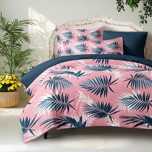  Capa de Edredom de Folhas Tropicais Tamanho Queen Conjunto de Roupa de Cama Conjunto de Capa de Colcha Cobertura de Edredom Macia Leve com 2 Fronhas para Verão Primavera