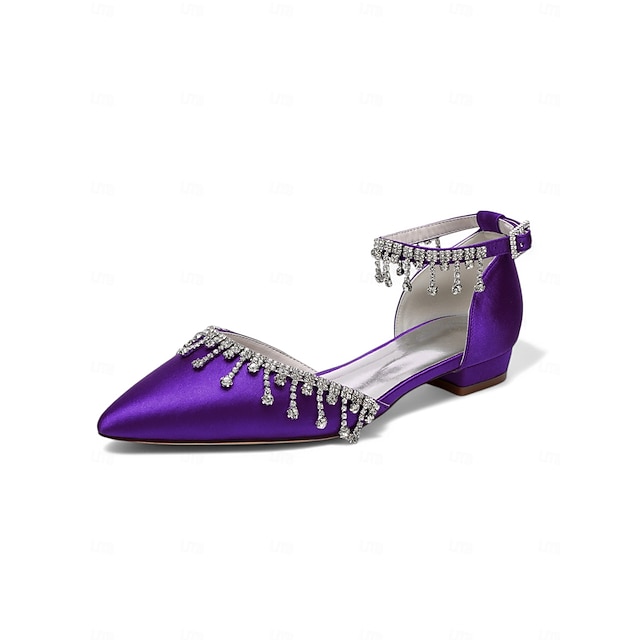  scarpe da sposa con cinturino alla caviglia in raso bianco - scarpe da sposa con punta affilata e dettaglio goccia di cristallo