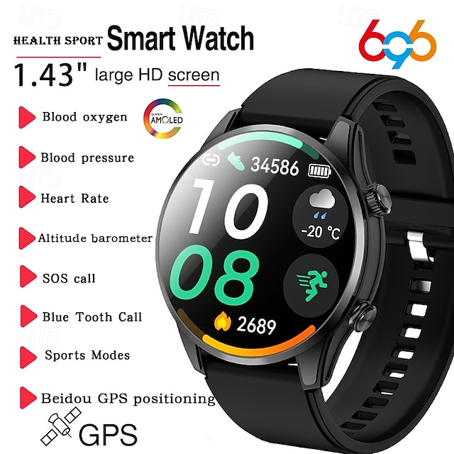  696 G100 Умные часы 1.43 дюймовый Смарт Часы Bluetooth Педометр Напоминание о звонке Датчик для отслеживания сна Совместим с Android iOS Мужчины Хендс-фри звонки Напоминание о сообщении IPX-0