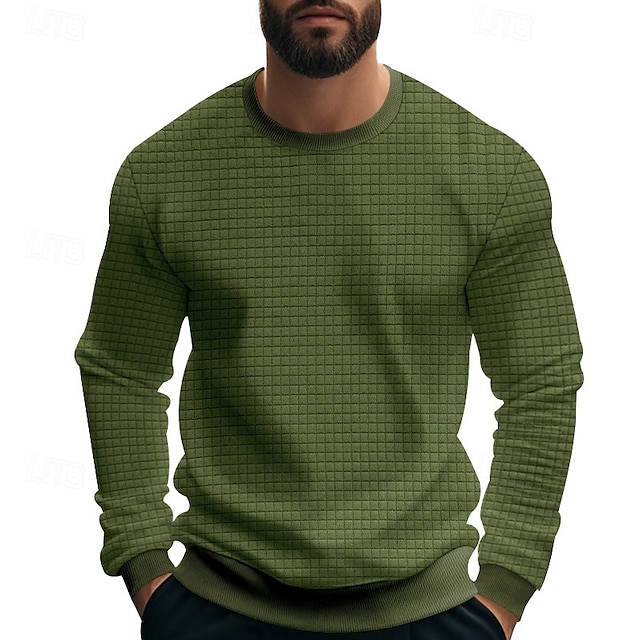  Herren T Shirt T-Shirt Langarmshirt Langarm Rundhalsausschnitt Sommer Frühling Einfach Mode Designer Basic Jacquard Urlaub Straße Ausgehen Schwarz Weiß Khaki Top T-Shirt für Herren