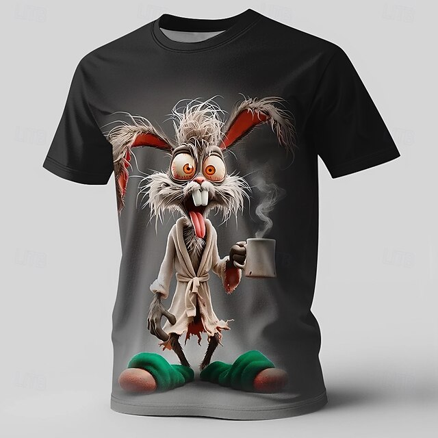 Men's Rabbit Funny T Shirt Short Sleeve T shirt 3D Print Crew Neck Shirt Exaggerated Designer Party Holiday Black Summer Spring Clothing Apparel S M L XL XXL XXXL4