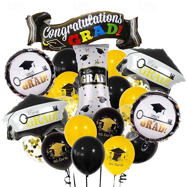  set di palloncini in lattice e foil per feste di laurea, decorazioni per la festa di laurea in nero e oro, forniture per l'allestimento della scena della festa