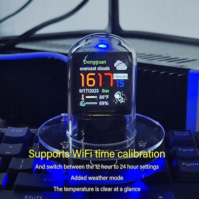  תאורת לילה led wifi מסונכרן nixie tube שעון מסך LCD 1.54 אינץ' תצוגת מזג אוויר 12/24 שעות מגע אלקטרוני להחלפת נושאים שעון rgb שעון דיגיטלי עם תכונת אלבום אלקטרוני למשרד ביתי 1 pc