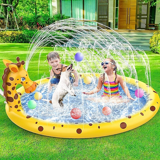  Tapis de jeu d'eau extérieur de 68 pouces, motif de vie marine multicolore, tapis anti-éclaboussures en PVC durable avec arroseur, antidérapant &gonflable idéal pour les jouets aquatiques amusants de