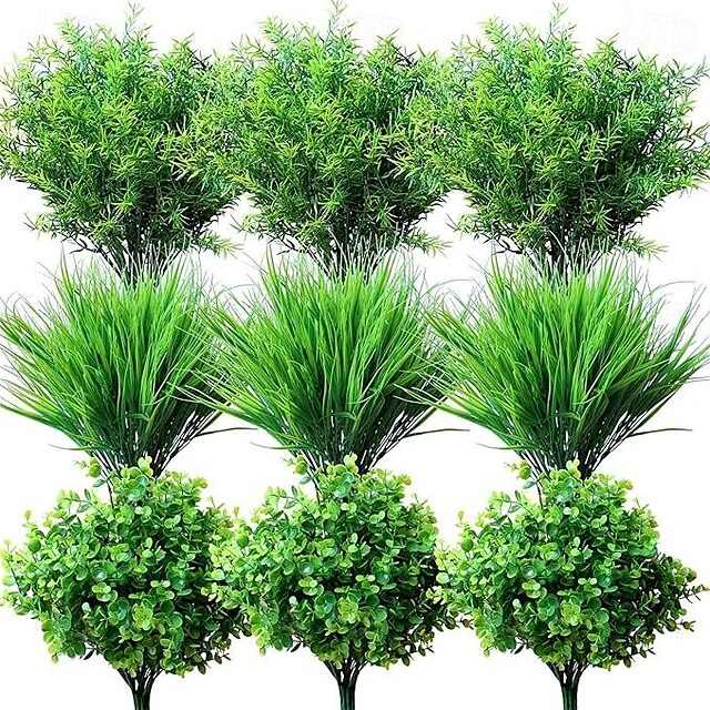  19 fiori artificiali finti di eucalipto, piante verdi, decorazioni per giardini interni ed esterni, piccole composizioni di erba primaverile, piante verdi finte per la decorazione di casa, patio e