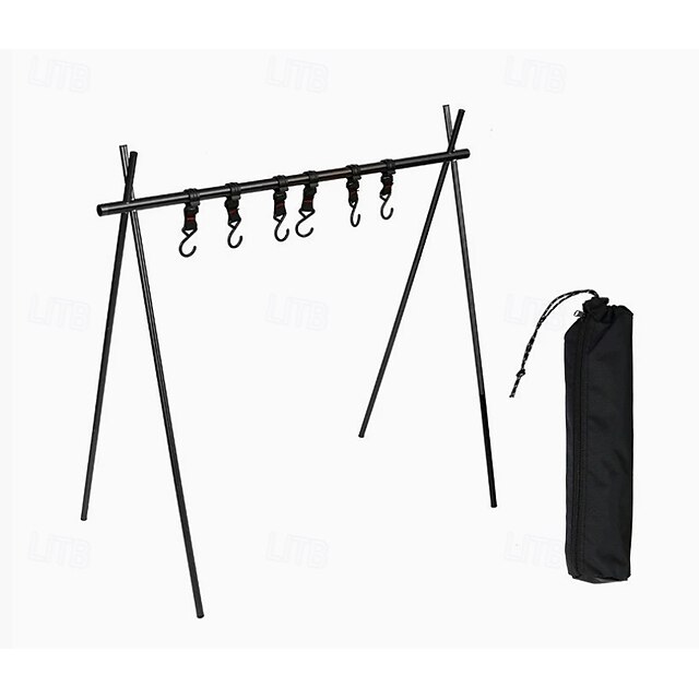  Trípode plegable para acampar, estante colgante con 4 ganchos, almacenamiento portátil de utensilios de cocina para exteriores, estante plegable para acampar al aire libre