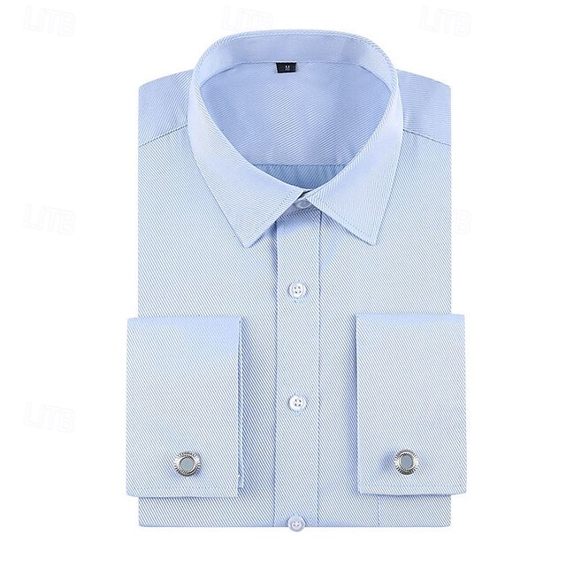 Men's Shirt Dress Shirt Button Up Shirt Line Wedding Daily White Blue Long Sleeve Turndown Spring &  Fall Clothing Apparel Pocket3