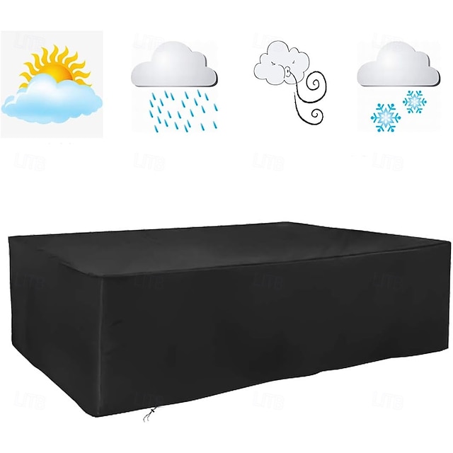  capa de mesa de pátio varanda retangular preto protetor de jantar ao ar livre à prova d'água capa de mesa à prova de poeira capas de móveis com sacos de armazenamento para móveis de jardim ao ar livre