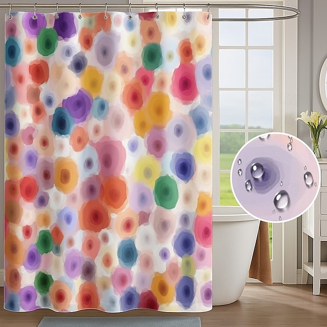  Duschvorhang mit Haken 200 cm hoch duschvorhang waschbar Polyester wasserdicht Muster Badezimmer Badewannen Deko Blumen Abstrakt