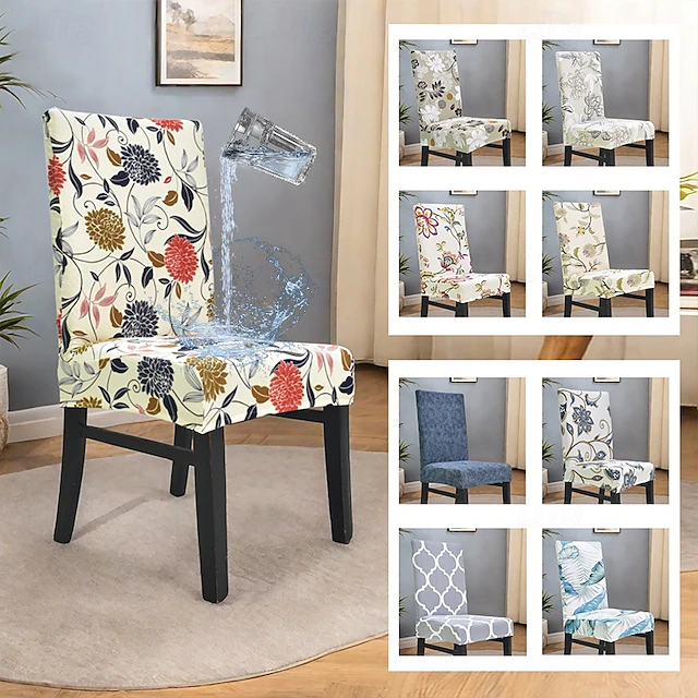 Dining Chair Cover Stretch Waterproof High Back Dining Chair Cover Office Chair Cover Floral Printed Slipcovers 13