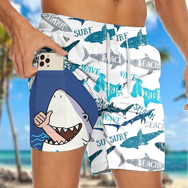  Herr Haj Rolig Havsvarelser Fodrade shorts 2 i 1 simshorts Badshorts Medium Midja Hawaiisk Semester Standkläder Sidfickor Med kompressionsfoder Elastisk dragsko i midjan Designer Kläder