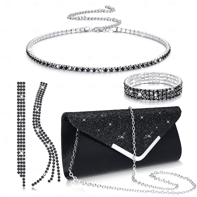  Simple Europe and the United States full diamond fashion all-in-one dinner package jewelry set necklace fringe earrings bracelet elastic four-piece set