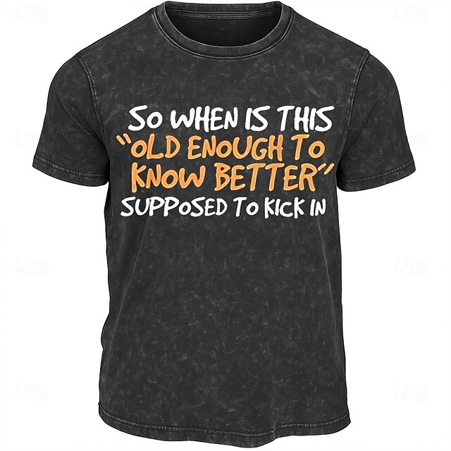 Men's Retro Funny Slang T shirt Tee Washed Shirt 100% Cotton Short Sleeve Graphic Shirt Black Comfortable Tee Street Daily Fashion Designer Clothing4