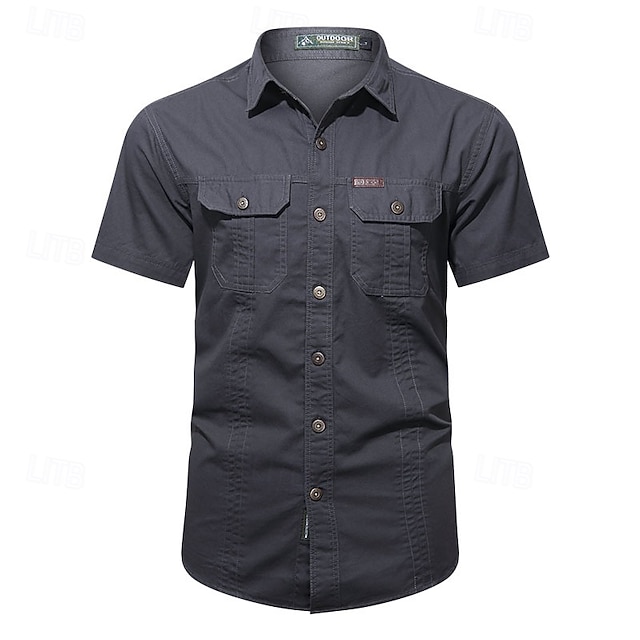  Homme Chemise Chemise d'été Chemise Décontractée Chemise Boutonnée Chemise Cargo Bleu Denim Noir Jaune Bleu foncé Kaki Manche Courte Uni Col de chemise Vacances Hawaïen Avec Poches Vêtement Tenue