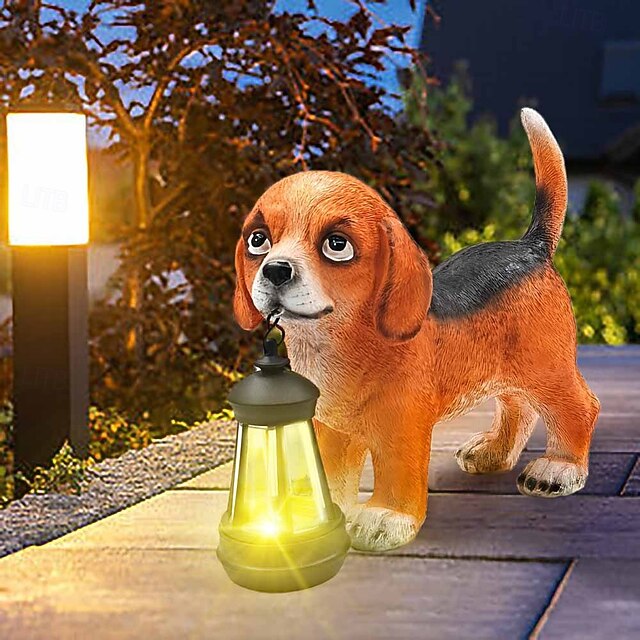  1 Pc Outdoor Solar Simulation Puppy Decorative Light Luminous Lantern Courtyard Garden Lawn Path Terrace Landscape Light Cute Animal Decorative Light