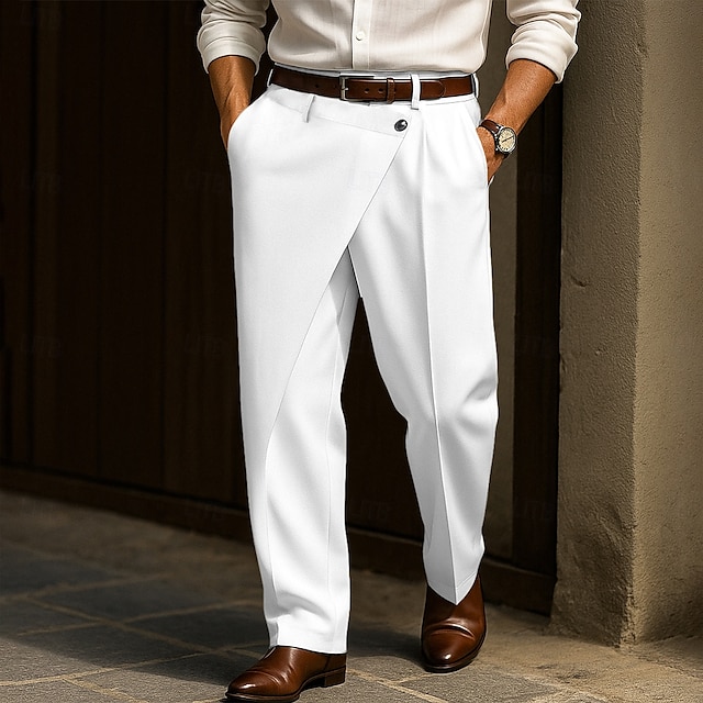  Men's Dress Pants Trousers Pocket Layered Straight Leg Plain Comfort Soft Knee Length Formal Outdoor Daily Elegant Fashion Black White Micro-elastic