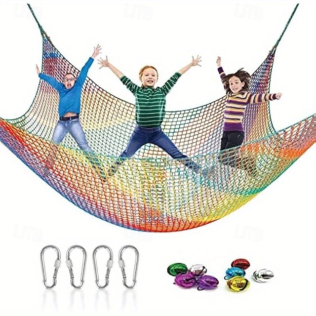  Rete da arrampicata arcobaleno, ponte di sicurezza a doppio strato, in poliestere resistente alle intemperie, per case sugli alberi, avventure all'aria aperta e divertimento in giardino, set da gioco