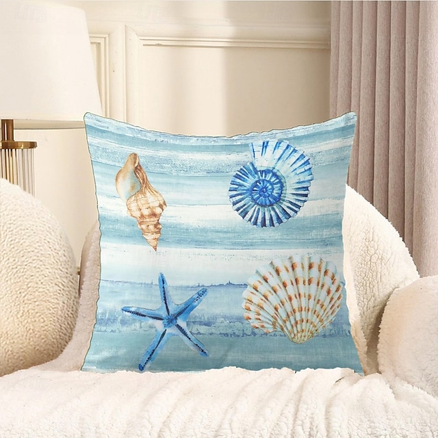 Capa de Almofadas Decorativas de Conchas do Oceano 1PC Capa de Almofada Quadrada Macia para Sofá Cama Sala de Estar
