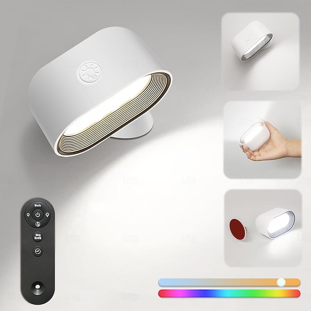  壁掛けライト 1個 磁気タッチ RGB 調光 USB充電 リモコンコントロール 360度回転 ベッドサイド 壁画 階段 読書灯