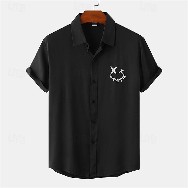  Voor heren Overhemd Normaal shirt Overhemd met knopen Effen Vakantie Straat Zwart Wit Khaki Grijs Korte mouw Revers Zomer Kleding Button-omlaag