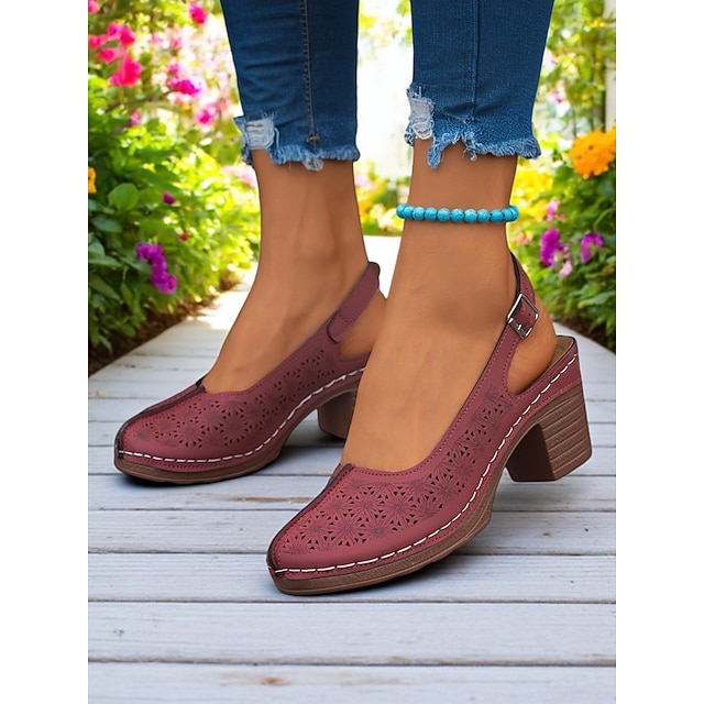 Women Casual Genuine Leather Hollow Out Mid Heel Sandals main image 1
