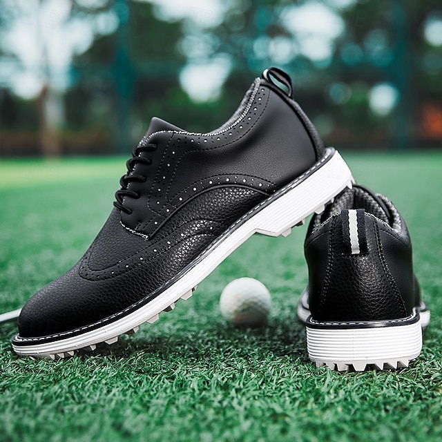  Weiße Brogue-Golfschuhe für Herren – strapazierfähige Schnür-Sneaker aus Kunstleder mit perforierten Details für Golf- und Sportbegeisterte