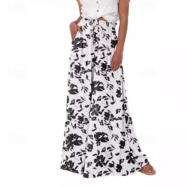  Per donna Culotte Gamba Larga Pantaloni Eleganti Pantaloni Casual Boho Lunghezza intera Naturale Fiore Tasca Elastico in vita Stampa Comodo All'aperto Ferie Casual Quotidiano Weekend Magenta Bianco