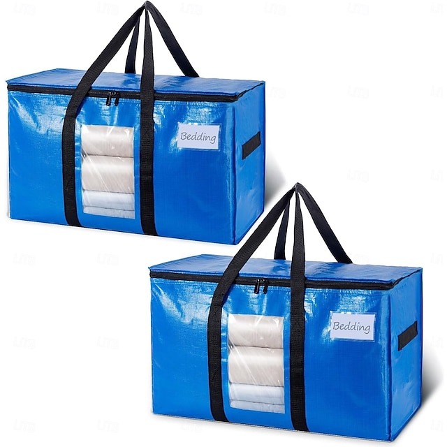  2 Pack Extra Large Moving Bags, Heavy Duty Totes for Storage with Visible Window, U-Shaped Around Handles, Storage Contrainer Box for Space Saving
