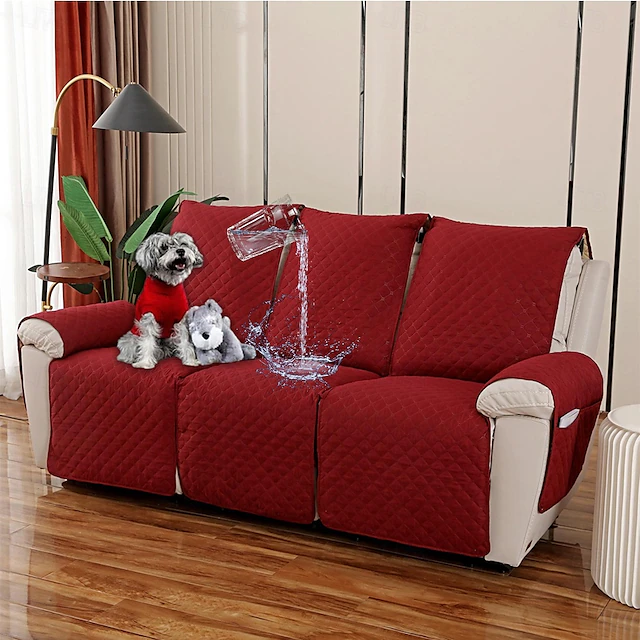 3 Seater Anti-Slip Recliner Covers fit Leather Recliner Sofa Water Resistant Anti-Scratch Couch Cover for Double Recliner Split Sofa Cover for Each Seat Furniture Protector with Elastic Straps 15