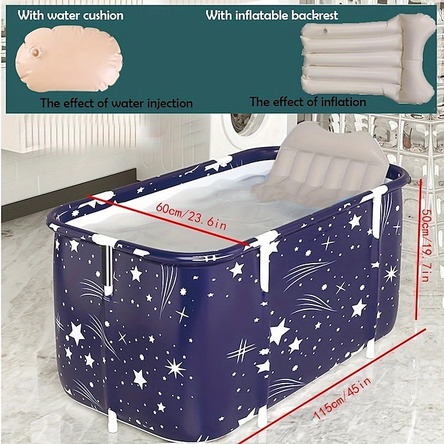  1pc Portable Folding Contemporary Soaking Bath Tub Rectangle Shape, Efficient Temperature Retention for Hot and Cold Spa, Sauna, and Ice Baths - Ideal for Home SPA and Adult Shower Use, Therapeutic Soaking Unique Bathtub
