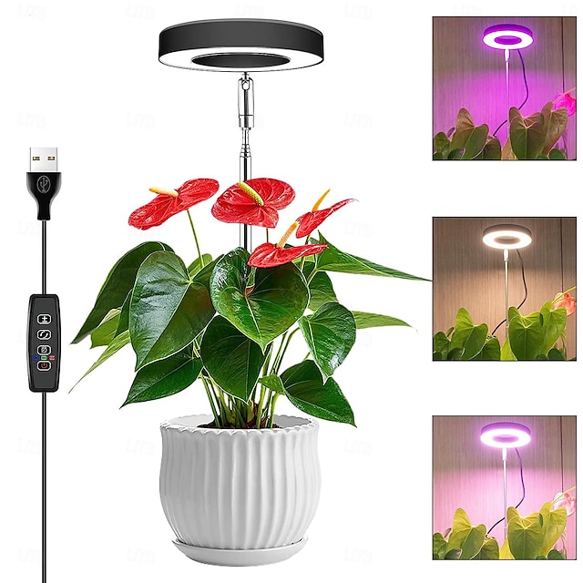  vekstlys fullt spekter led plantelys for innendørs planter vokselampe 10 dimbar lysstyrke automatisk timer svart stativ høydejusterbart halolys for sukkulenter urter løvverk i hjemmet