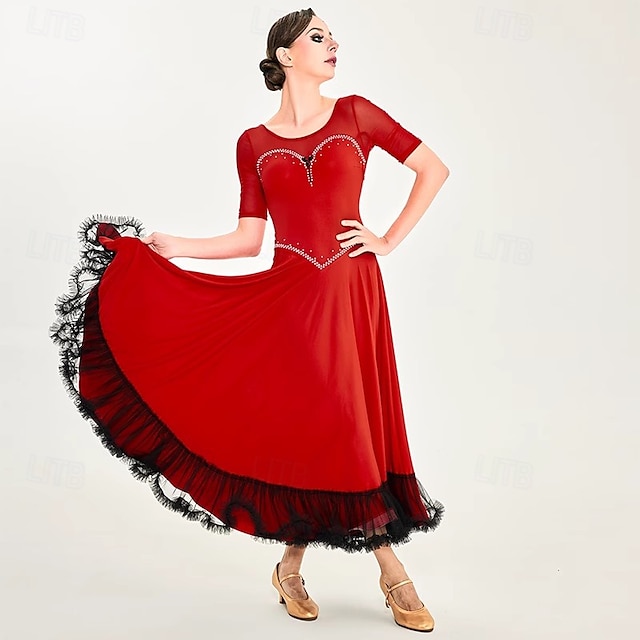  strój do tańca towarzyskiego dla kobiet, nowoczesny walc, tango, strój standardowy, krótki rękaw, kostiumy do występów