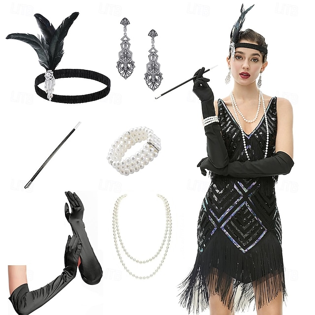  1920s El gran Gatsby Diadema de estilo flapper El gran Gatsby Pluma Retro Brillo chispeante Mujer Carnaval día de San Valentín Mascarada Ropa de fiesta de noche Mascarada Festival Adulto Guantes Más